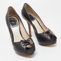 Pre Owned Dior Black Cannage Leather Peep Toe Platform Pumps Size 35.5