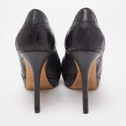 Pre Owned Dior Black Cannage Leather Peep Toe Platform Pumps Size 35.5