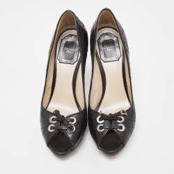 Pre Owned Dior Black Cannage Leather Peep Toe Platform Pumps Size 35.5