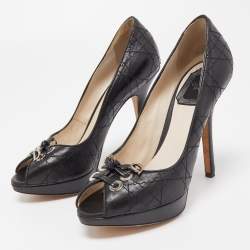 Pre Owned Dior Black Cannage Leather Peep Toe Platform Pumps Size 35.5