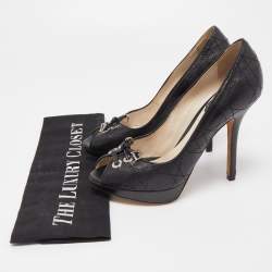 Pre Owned Dior Black Cannage Leather Peep Toe Platform Pumps Size 35.5