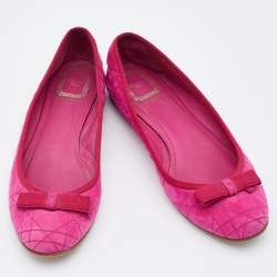 Pre Owned Dior Pink Quilted Cannage Suede My Dior Ballet Flats Size 39