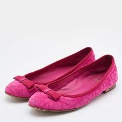 Pre Owned Dior Pink Quilted Cannage Suede My Dior Ballet Flats Size 39