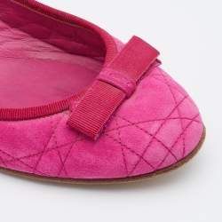 Pre Owned Dior Pink Quilted Cannage Suede My Dior Ballet Flats Size 39