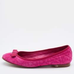 Pre Owned Dior Pink Quilted Cannage Suede My Dior Ballet Flats Size 39