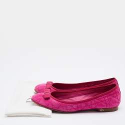 Pre Owned Dior Pink Quilted Cannage Suede My Dior Ballet Flats Size 39