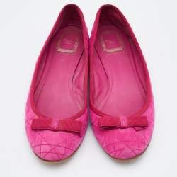 Pre Owned Dior Pink Quilted Cannage Suede My Dior Ballet Flats Size 39