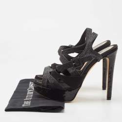 Pre Owned Dior Black Satin and Glitter Platform Ankle Strap Sandals Size 40