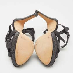 Pre Owned Dior Black Satin and Glitter Platform Ankle Strap Sandals Size 40