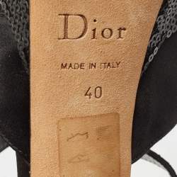 Pre Owned Dior Black Satin and Glitter Platform Ankle Strap Sandals Size 40