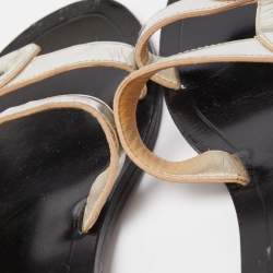 Pre Owned Dior Silver Leather Slide Flats Size 36.5