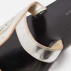 Pre Owned Dior Silver Leather Slide Flats Size 36.5