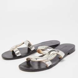 Pre Owned Dior Silver Leather Slide Flats Size 36.5