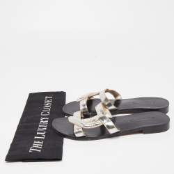 Pre Owned Dior Silver Leather Slide Flats Size 36.5