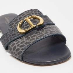 Dior Black/Grey Leather 30 Montaigne Slide Flats Size 41