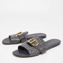 Dior Black/Grey Leather 30 Montaigne Slide Flats Size 41