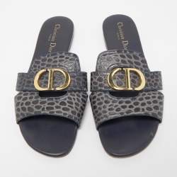 Dior Black/Grey Leather 30 Montaigne Slide Flats Size 41