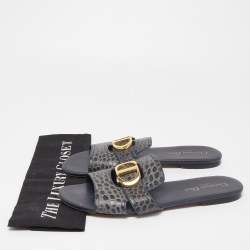 Dior Black/Grey Leather 30 Montaigne Slide Flats Size 41