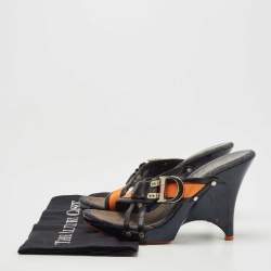 Dior Navy Blue/Orange Canvas and Leather  Wedge Sandals Size 38