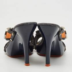 Dior Navy Blue/Orange Canvas and Leather  Wedge Sandals Size 38