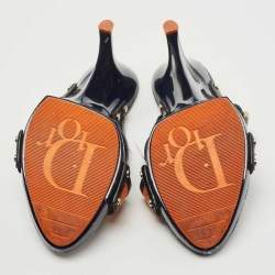 Dior Navy Blue/Orange Canvas and Leather  Wedge Sandals Size 38