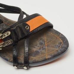 Dior Navy Blue/Orange Canvas and Leather  Wedge Sandals Size 38