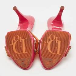 Dior Orange/Pink Perforated PVC Logo Embossed Peep Toe Slides Size 38.5