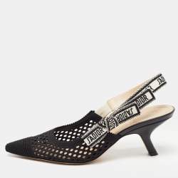Dior Black Canvas and Mesh Jadior Slingback Pumps Size 37.5