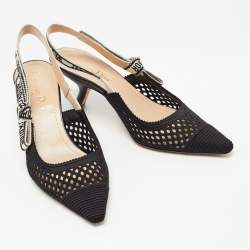 Dior Black Canvas and Mesh Jadior Slingback Pumps Size 37.5