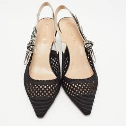 Dior Black Canvas and Mesh Jadior Slingback Pumps Size 37.5