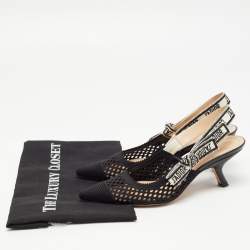 Dior Black Canvas and Mesh Jadior Slingback Pumps Size 37.5