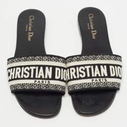 Dior White/Black Canvas Dway Slide Flats Size 37