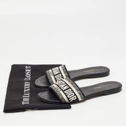 Dior White/Black Canvas Dway Slide Flats Size 37