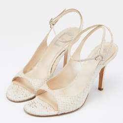 Dior Off White Python Slingback Ankle Strap Sandals Size 38