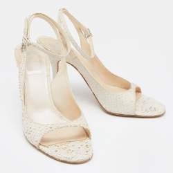 Dior Off White Python Slingback Ankle Strap Sandals Size 38