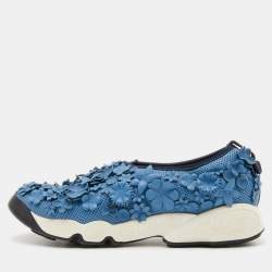 Dior Light Blue Perforated Leather Floral Applique Fusion Sneakers Size 38.5