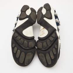 Pre Owned Dior Navy Blue Crystal Embellished Mesh Fusion Sneakers Size 37.5