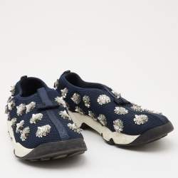 Pre Owned Dior Navy Blue Crystal Embellished Mesh Fusion Sneakers Size 37.5
