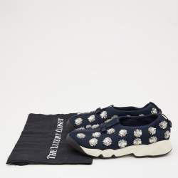 Pre Owned Dior Navy Blue Crystal Embellished Mesh Fusion Sneakers Size 37.5