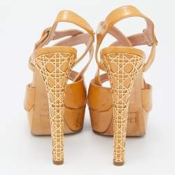 Dior Light Orange Patent Leather Cannage Heel Platform Ankle Strap Sandals Size 38.5