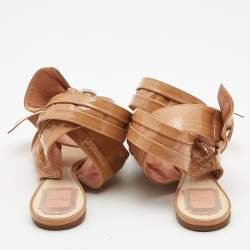 Pre Owned Dior Beige Patent Leather Buckle Detail Ankle Wrap Flat Sandals Size 39