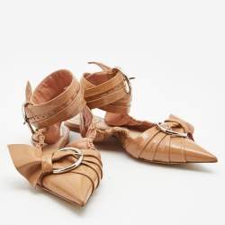 Pre Owned Dior Beige Patent Leather Buckle Detail Ankle Wrap Flat Sandals Size 39