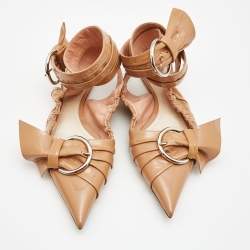 Pre Owned Dior Beige Patent Leather Buckle Detail Ankle Wrap Flat Sandals Size 39