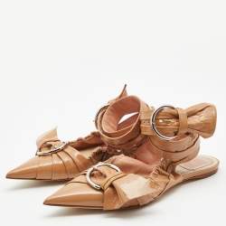 Pre Owned Dior Beige Patent Leather Buckle Detail Ankle Wrap Flat Sandals Size 39