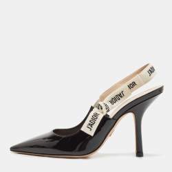 Dior Black Patent Leather J'Adior Slingback Pumps Size 38.5