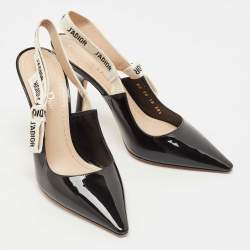 Dior Black Patent Leather J'Adior Slingback Pumps Size 38.5