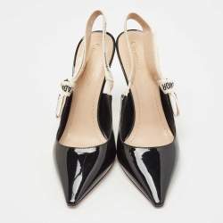 Dior Black Patent Leather J'Adior Slingback Pumps Size 38.5