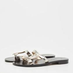 Dior Silver Leather Flat Slides Size 40.5 