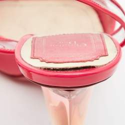 Dior Pink Patent  and PVC Plexi Clear Block Ankle Strap Sandals Size 36