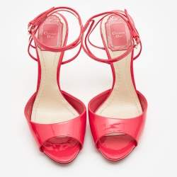 Dior Pink Patent  and PVC Plexi Clear Block Ankle Strap Sandals Size 36